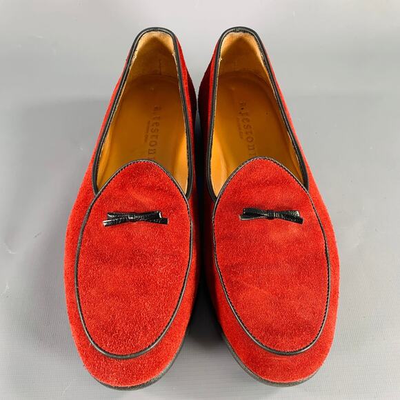 A.TESTONI Size 8 Burgundy Black Contrast Trim Suede Slip On Loafers main image 6